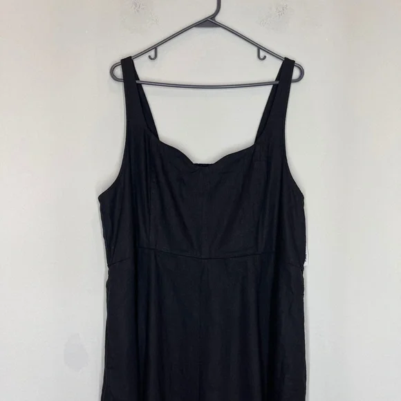 Old Navy Dress Women's XXL Babydoll Linen Blend Sleeveless Midi Pockets Black - Picture 2 of 14